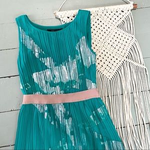 BCBGMaxAzria Turquoise Midi Dress with Metallic and Blush Details